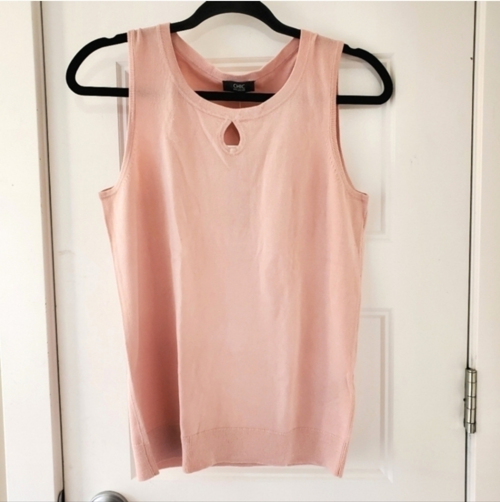 Chic by Jacob Pink Knit Sweater Shell Keyhole Top M